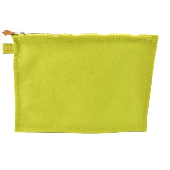 HERMES: Lime Green, Canvas & "H" Logo Medium Travel/Cosmetic/Toiletry Bag (mo) - Picture 1 of 12